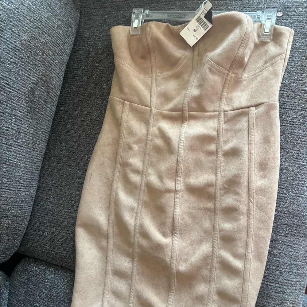 Elegant Strapless Beige Dress